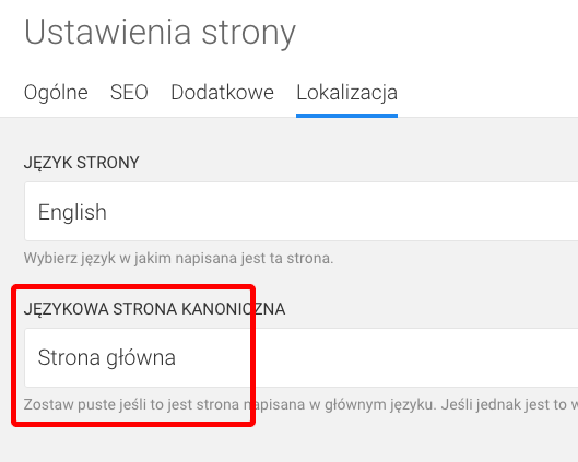 wersja językowa strony kanonicznej